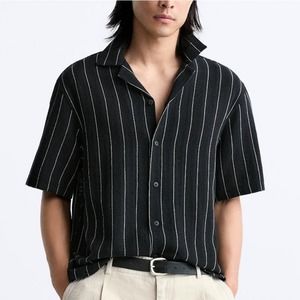 Zara Man Men's Relaxed Fit Textured Short Sleeve Button Up Shirt Size Large